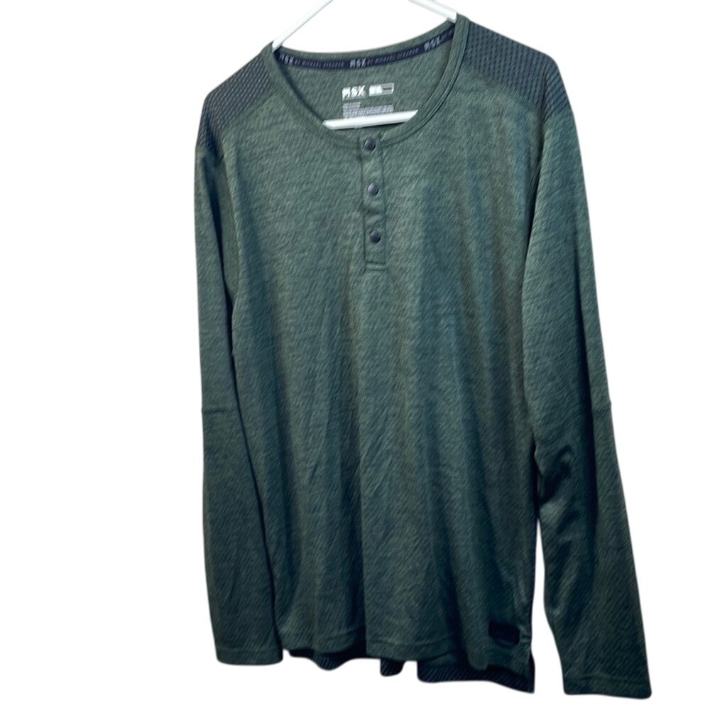 MSX by‎ Michael Strahan Mens Long Sleeve Henley Shirt Green Heathered Activewear